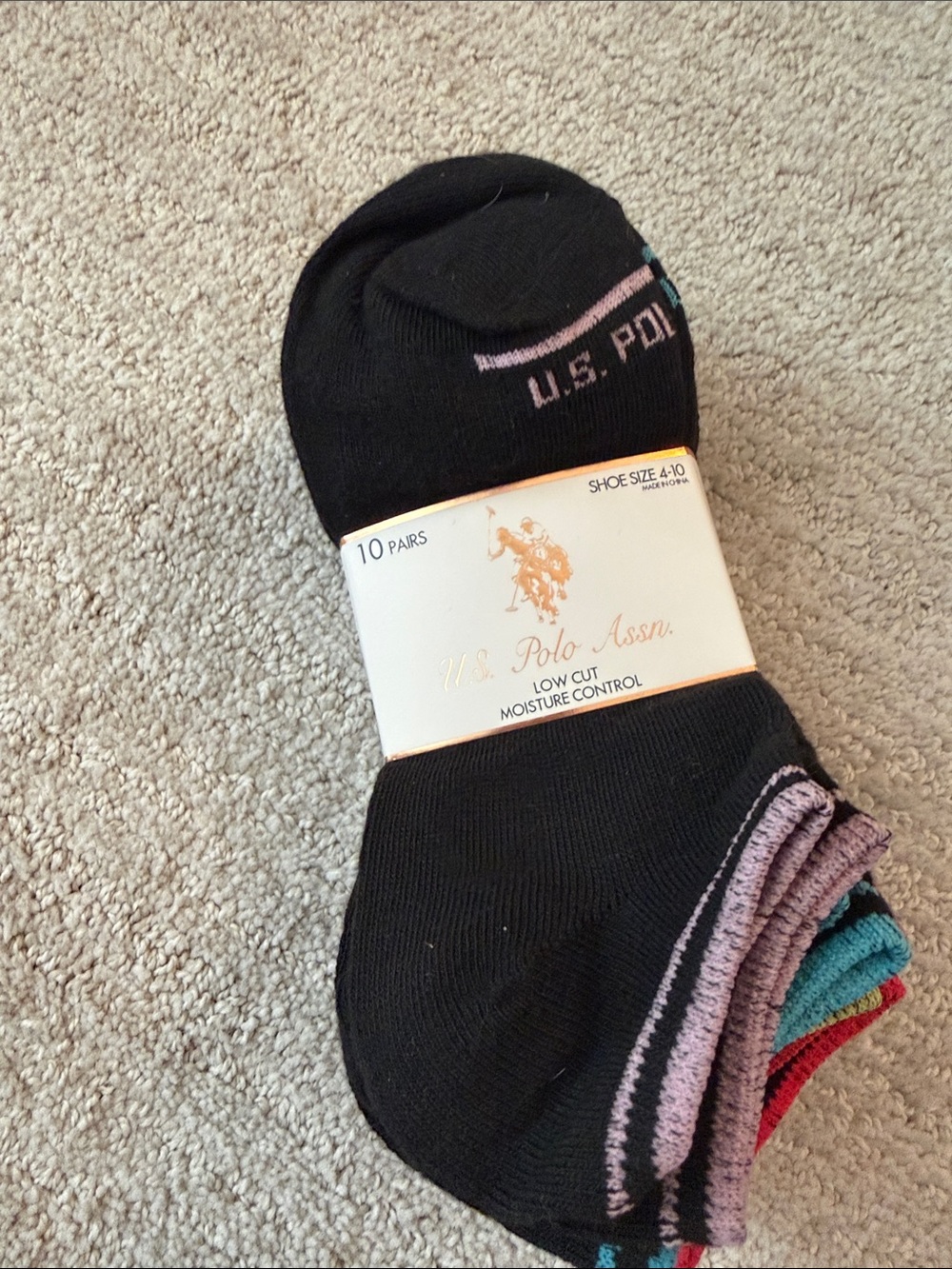 U.S. Polo Assn. Black Low-Cut Socks with Pink, Teal & Red Trim